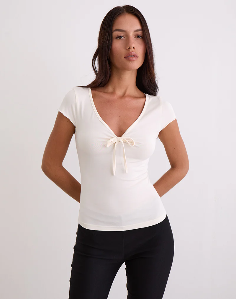 Saiba Cap Sleeve Top in Cupro Cream