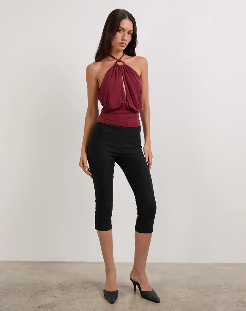 Karise Plunge Top in Cupro Dark Red