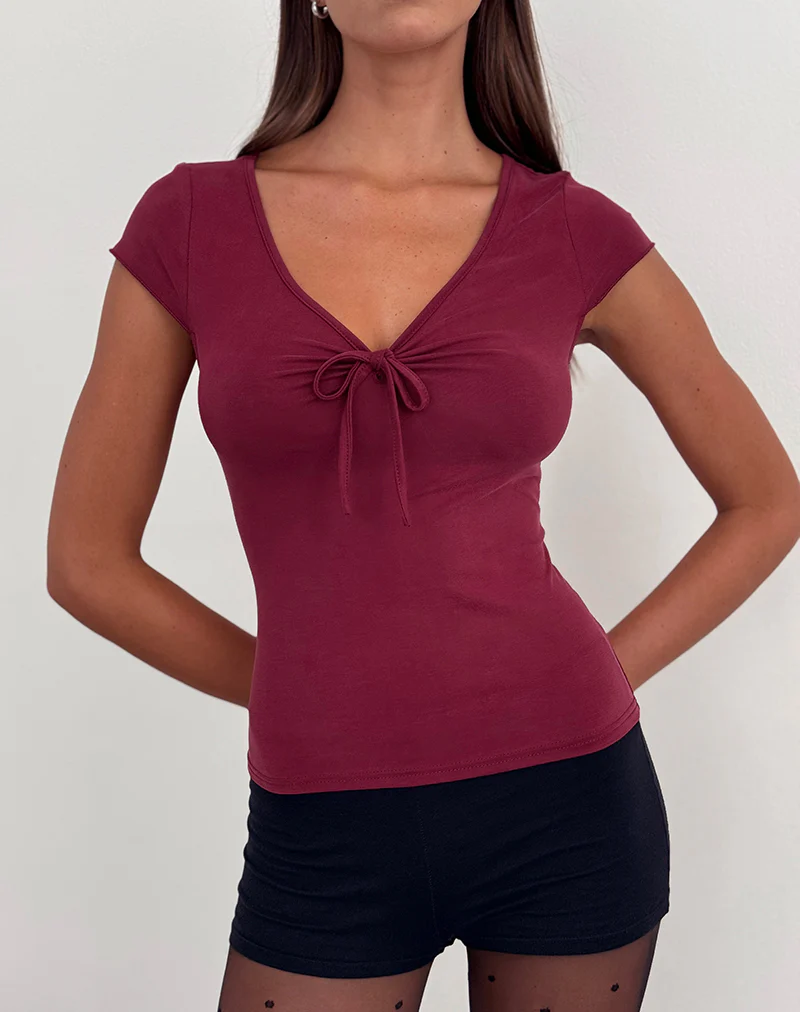 Saiba Cap Sleeve Top in Cupro Dark Red