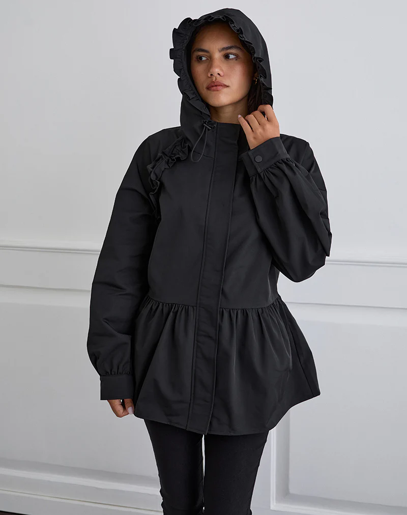 Malcari Peplum Nylon Jacket in Black