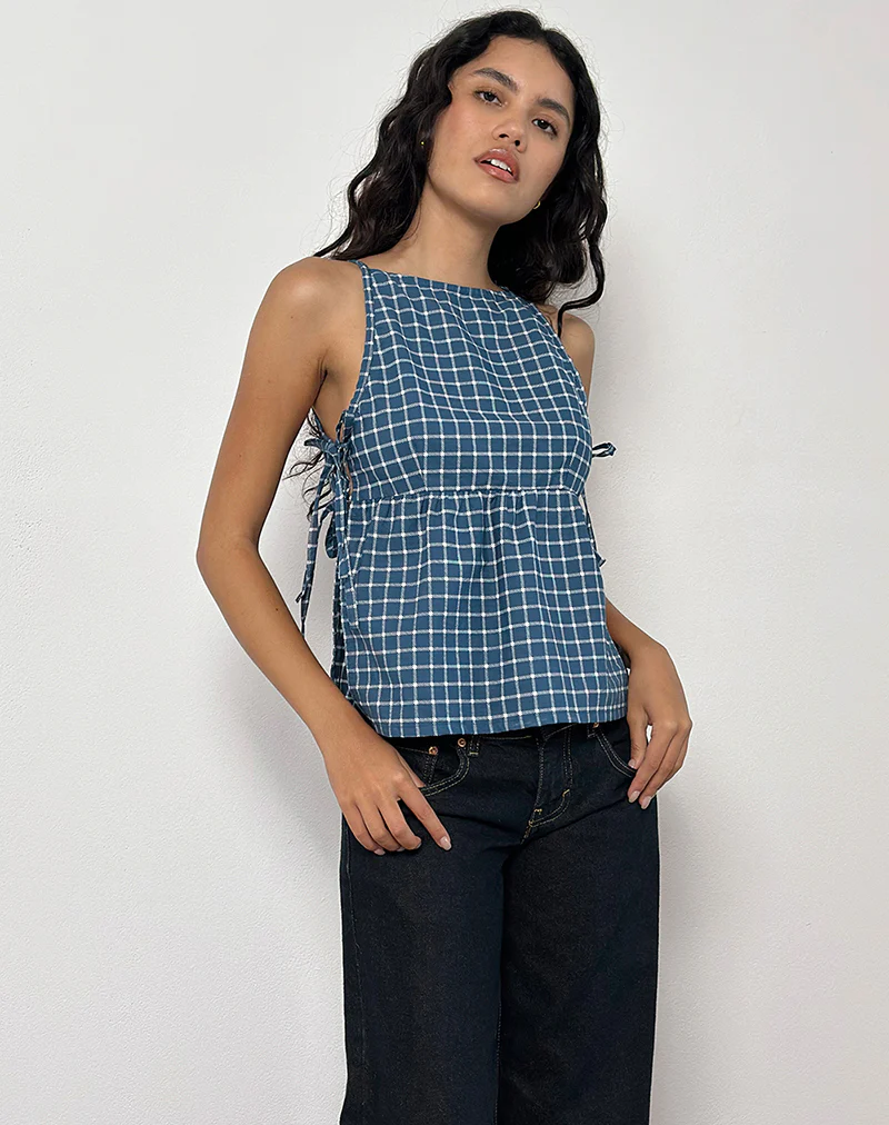 Palsi Tie Side Top in Navy Tartan