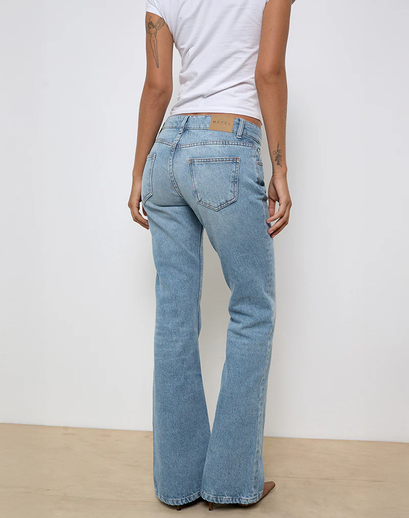 Rigid Low Rise Flare Jeans in Bright Blue Used