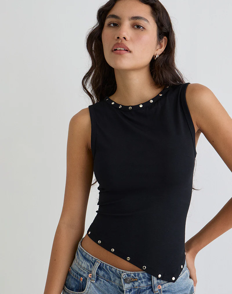 Yetta Double Stud Vest Top in Black