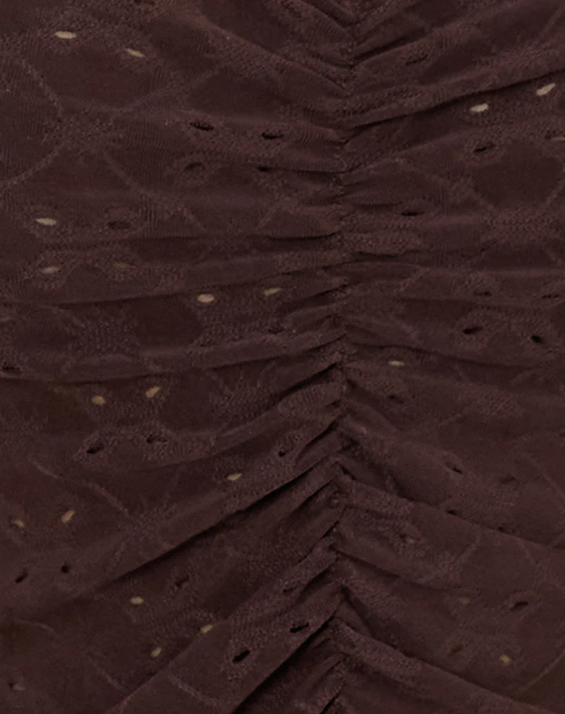 Flonne Ruched Top in Stretch Broderie Brown