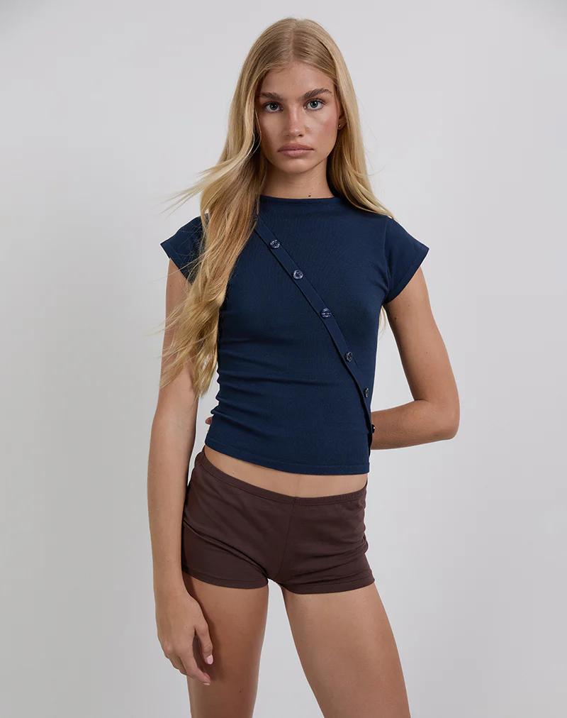 Elyra Asymmetric Top in Knit Navy