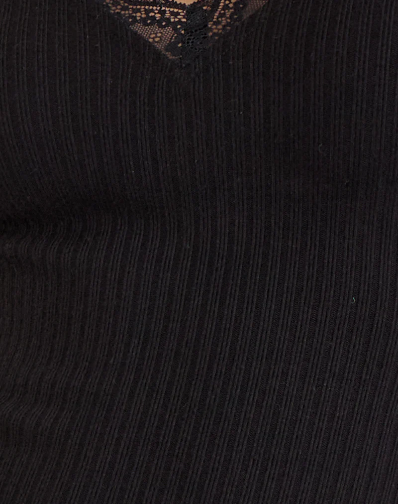 Maivi Long Sleeve Top in Black with Lace Trim