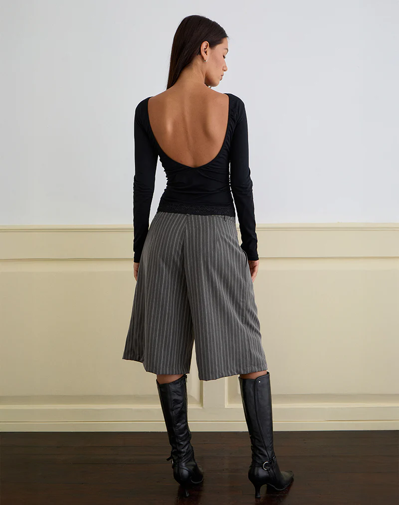 Gomira Long Sleeve Top in Black with Lace Trim