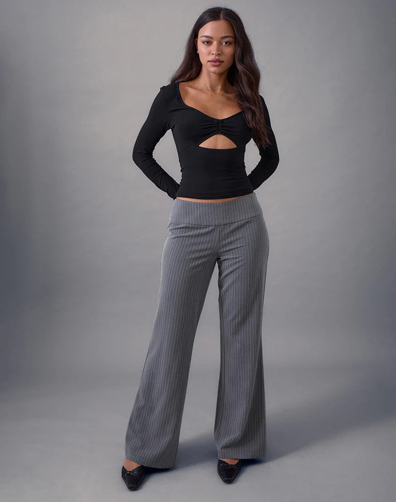 Nyala Long Sleeve Cutout Top in Rayon Jersey Black