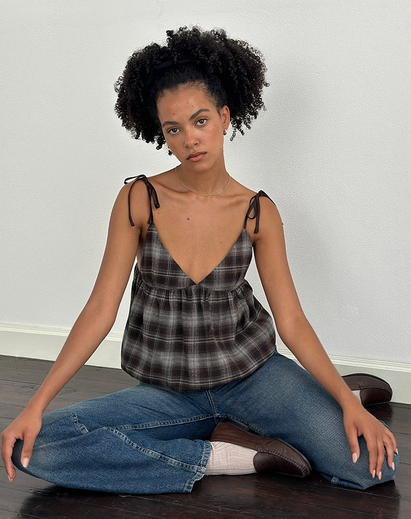 Kaoru Triangle Bust Cami Top in Grey Check