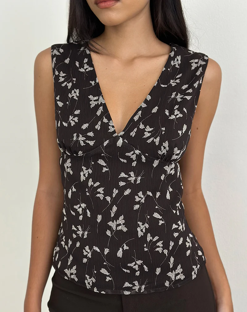 Asali Top in Flower Chiffon Brown