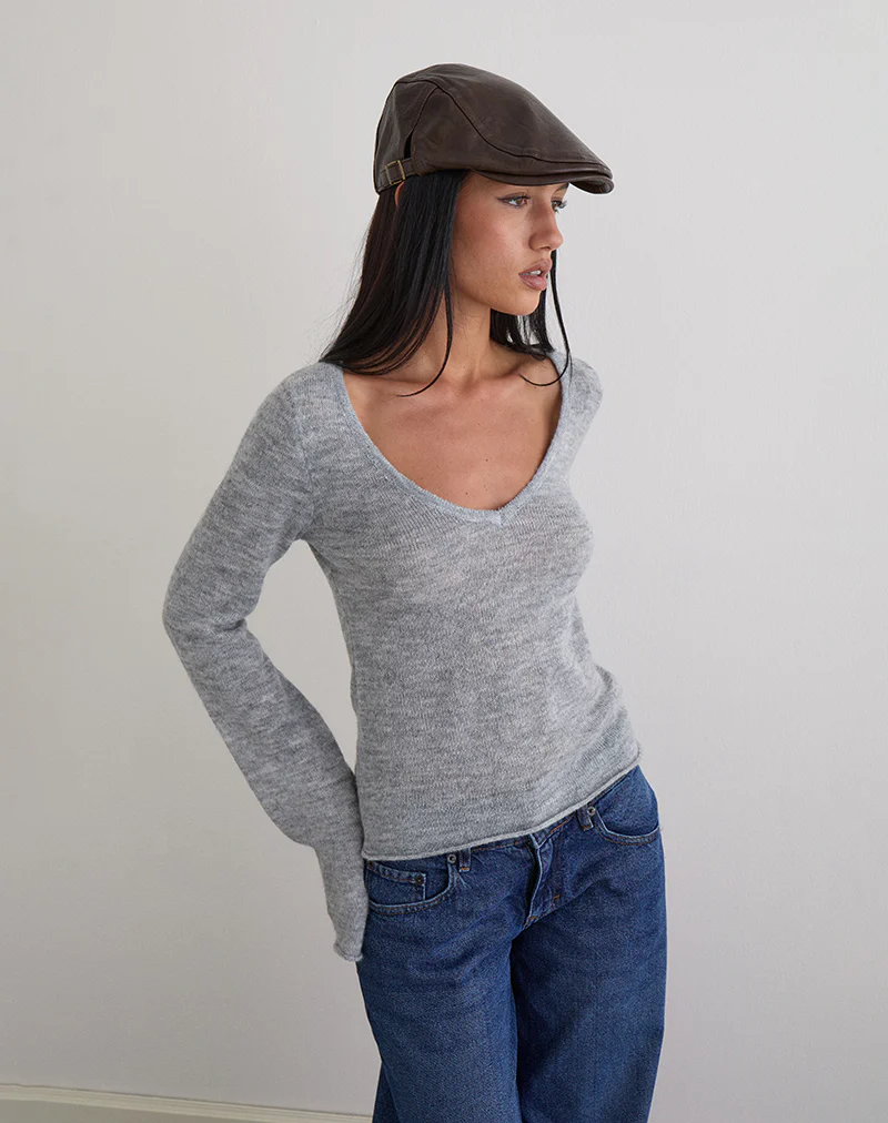 Flat Cap in PU Dark Brown