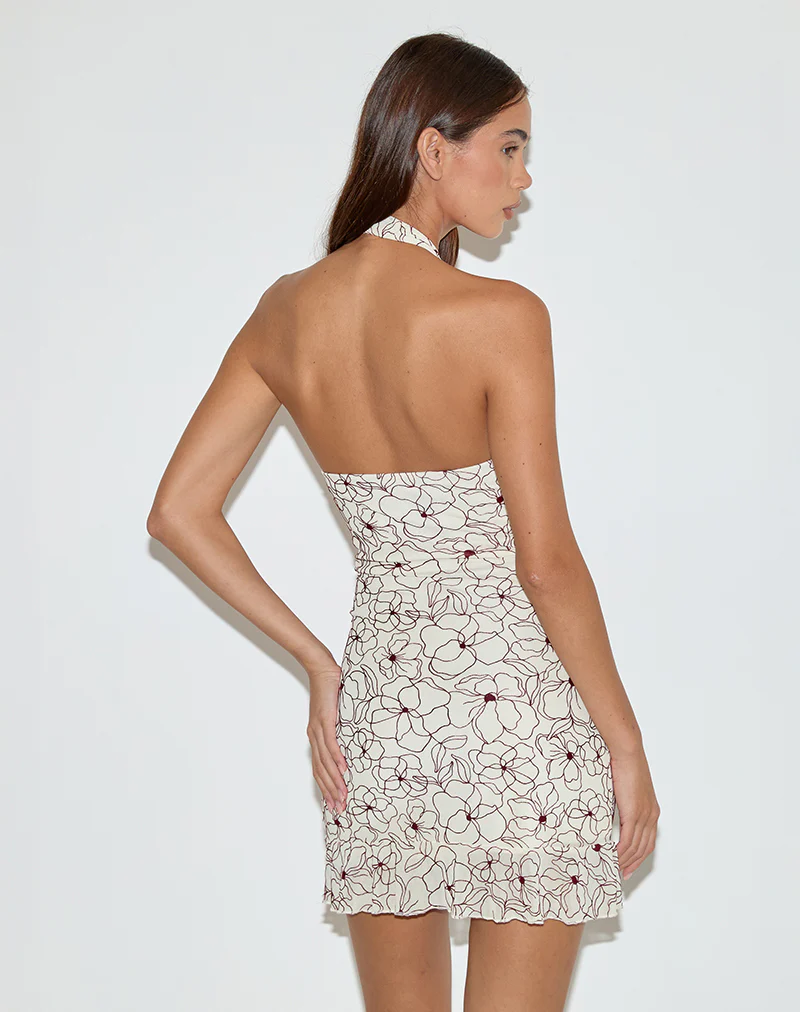 Broly Halter Dress in Line Flower Cream