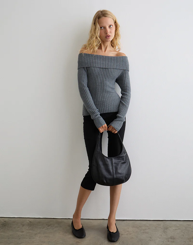 Circe Knitted Bardot Top in Grey
