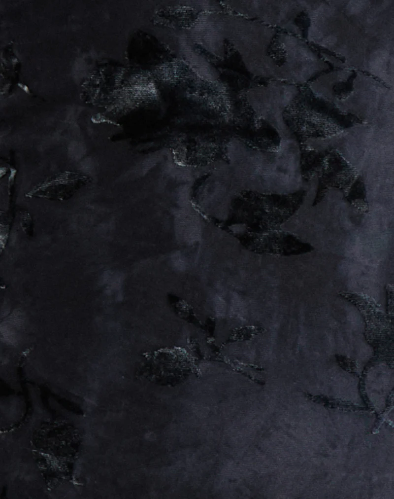 Daiki Halterneck Top in Leaf Velvet Dark Blue