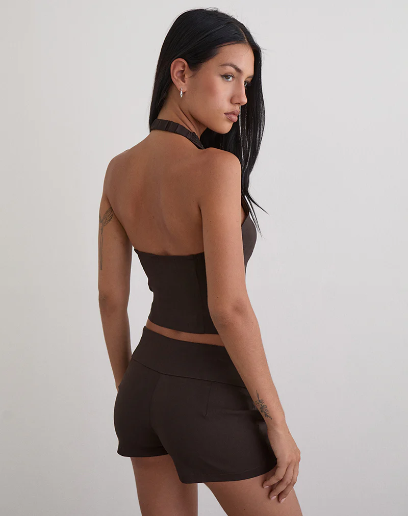 Ronin Top in Lace Trim Tailoring Brown