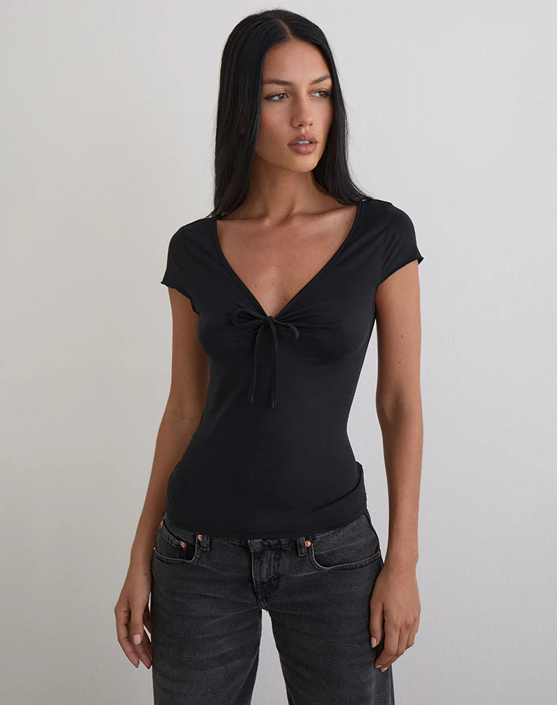 Saiba Cap Sleeve Top in Cupro Black