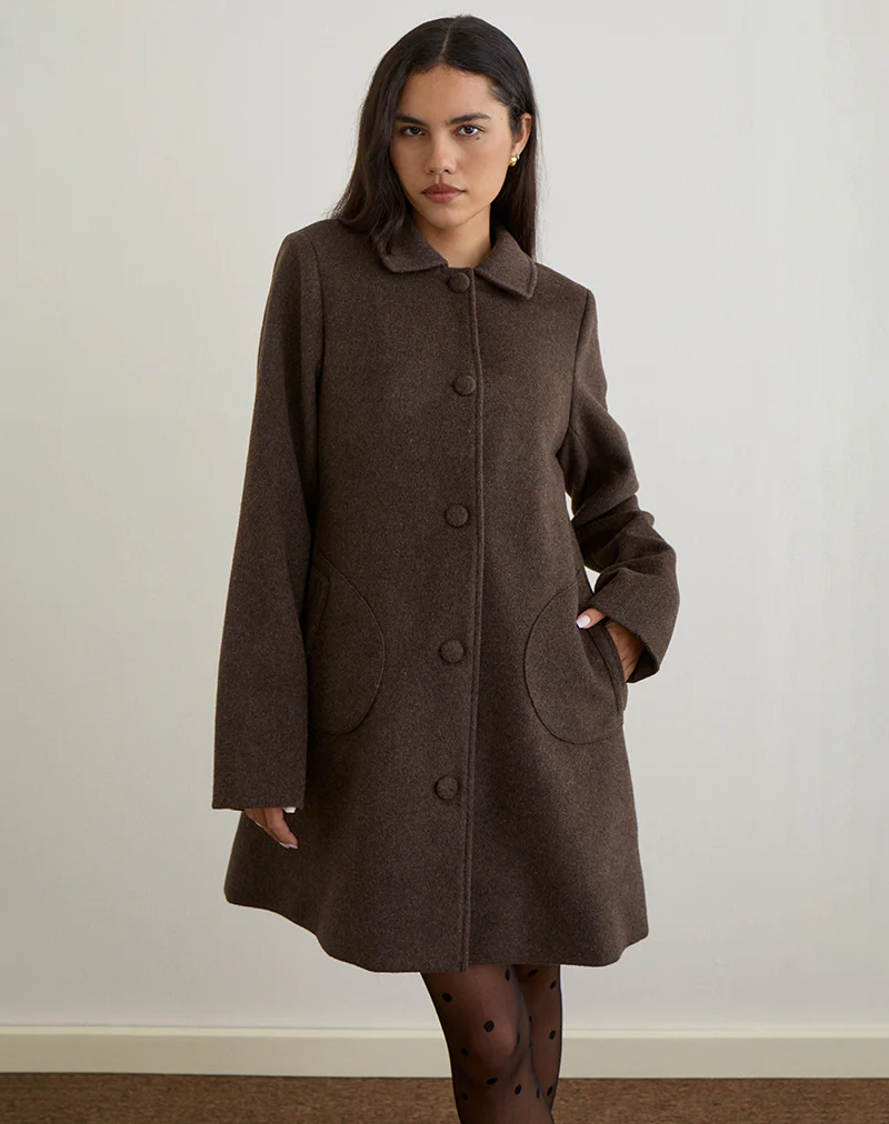 Rakai Pea Coat in Chocolate Wool
