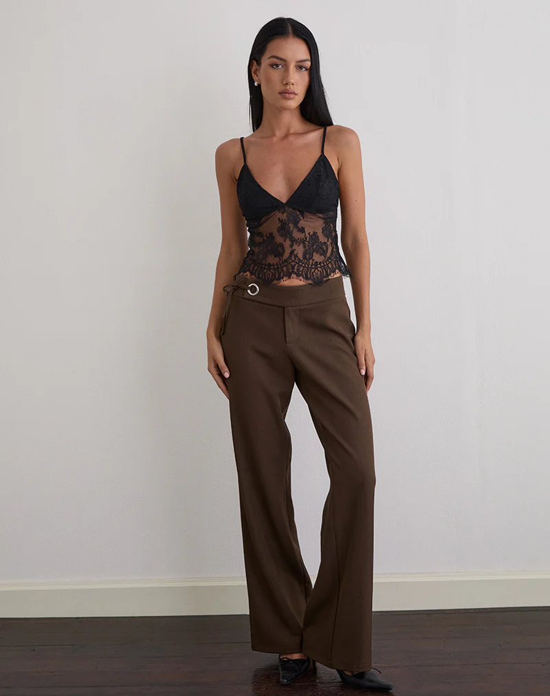 Kaika Plunge Cami Top in Eyelash Lace Black