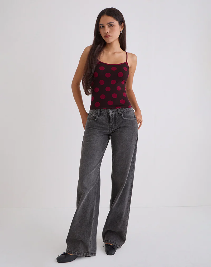 Solani Top in Brown with Big Polka Red