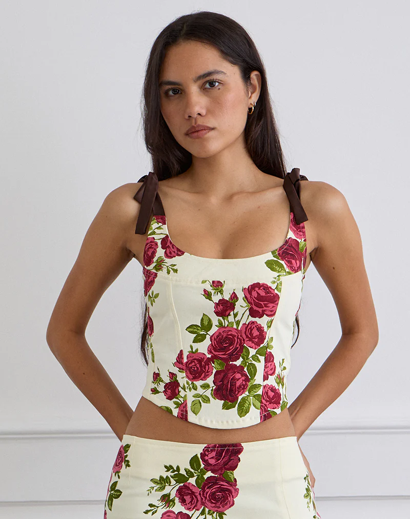 Jatmi Corset Top in Bouquet Roses Cream
