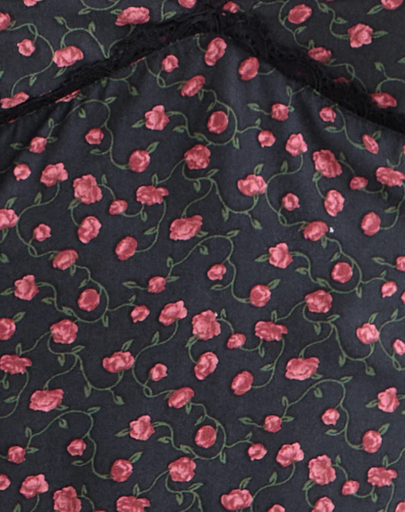 Asani Top in Dark Pink Rose Black