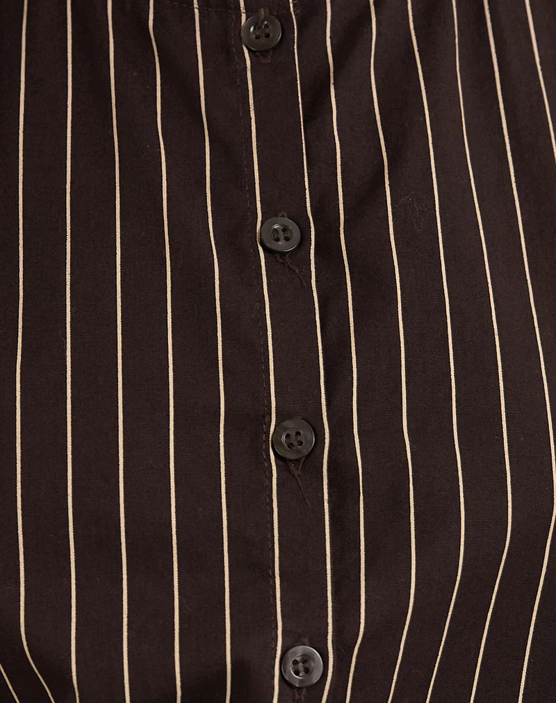 Yarala Blouse in Mono Pinstripe Chocolate