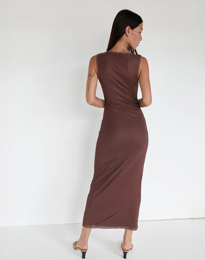 Fayola Maxi Dress in Blurred Floral Print Brown