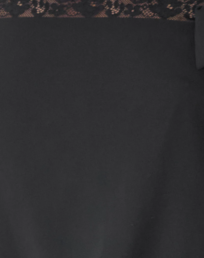 Wasinah Mini Dress in Black Chiffon with Lace Trim