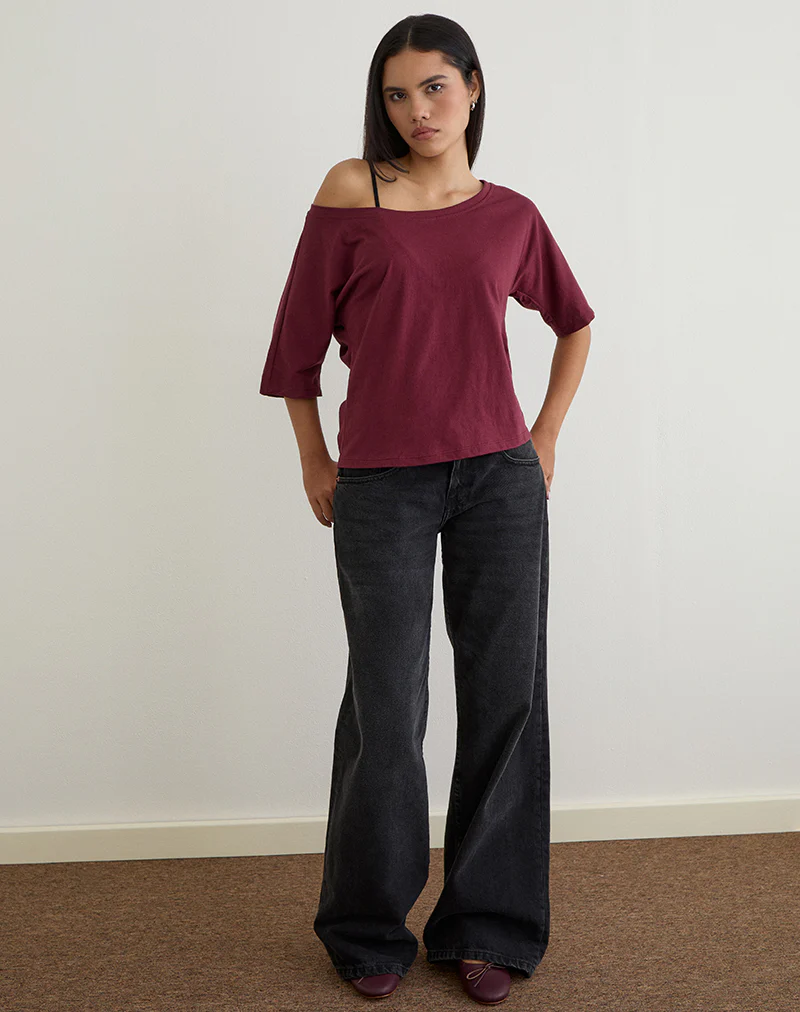 Daimin Off the Shoulder Top in Jersey Maroon