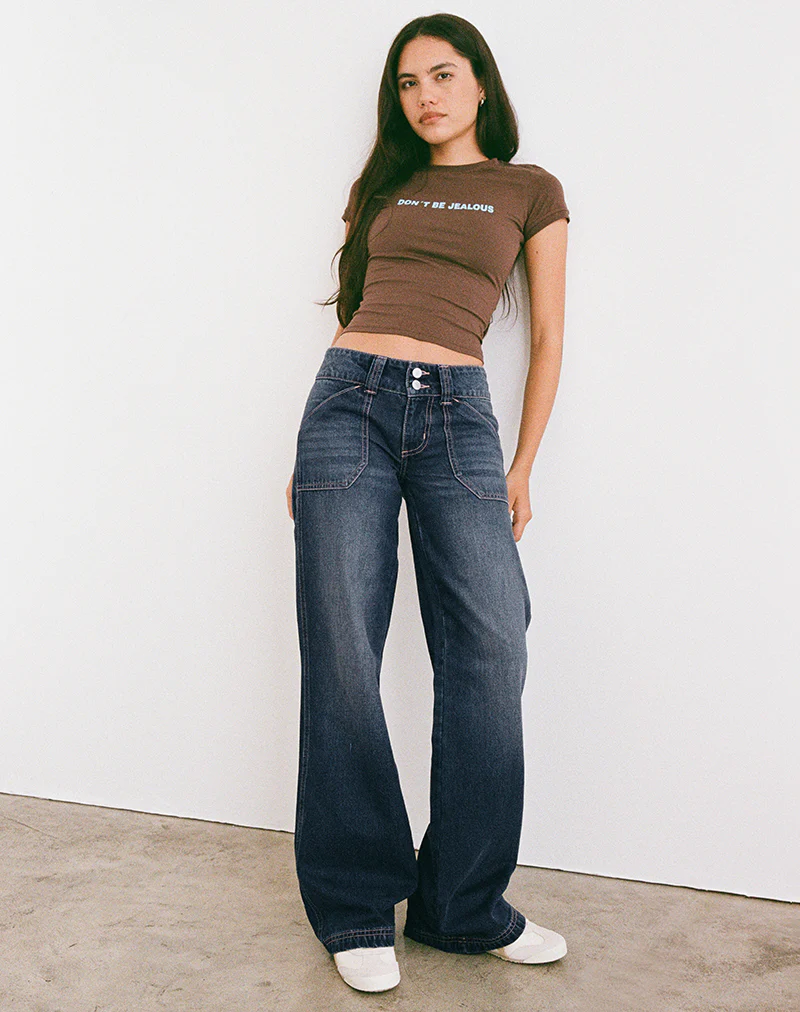 Low Rise Relaxed Cargo Jeans in Mid Blue Tint