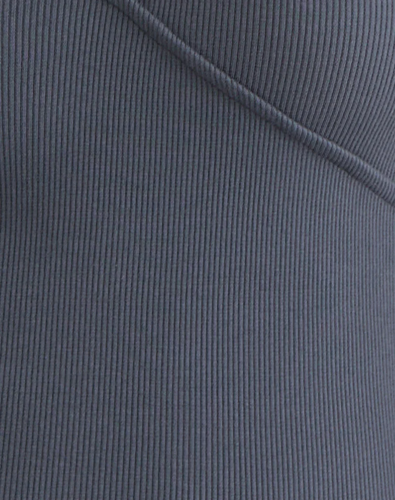 Dulcet Ribbed Plunge Long Sleeve Top in Blue Granite