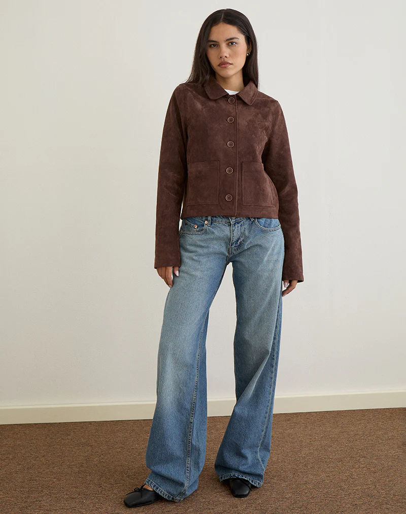 Quincy Faux Suede Cropped Jacket in Brown