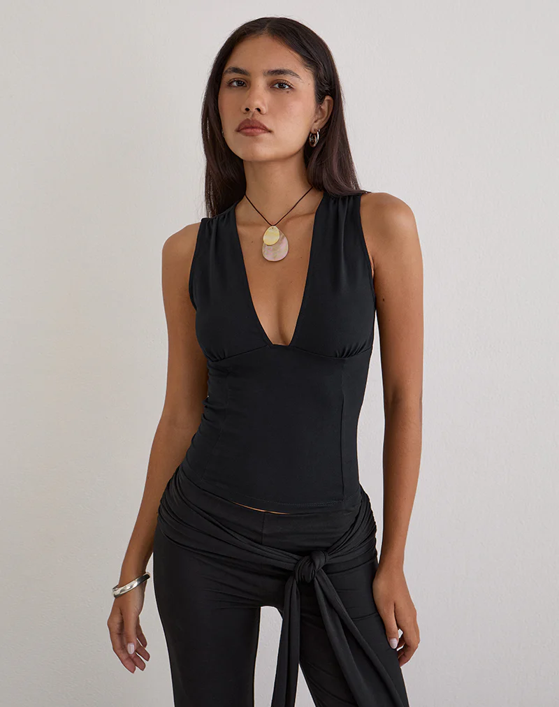 Lynod Plunge Top in Rayon Black