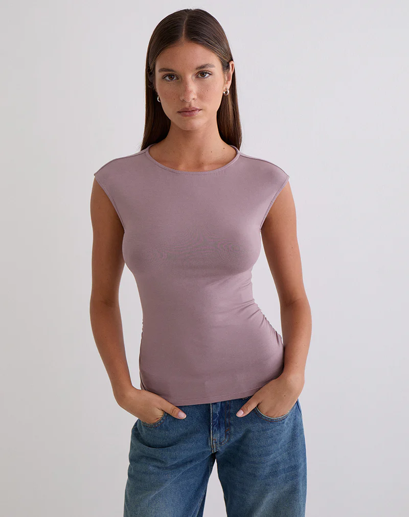 Novia Top with Ruched Sides in Dusty Mauve