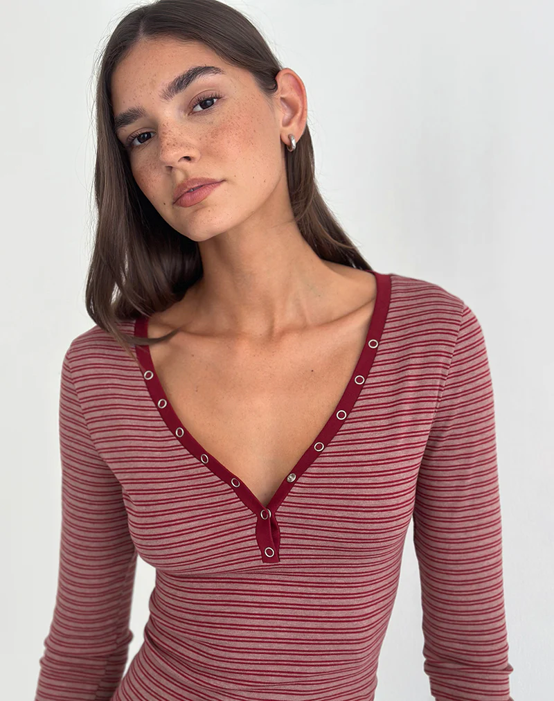 Yusi Long Sleeve Top in Burgundy Stripe