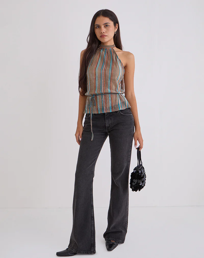 Brienne Top in Blue and Brown Shimmer Sheer Plisse