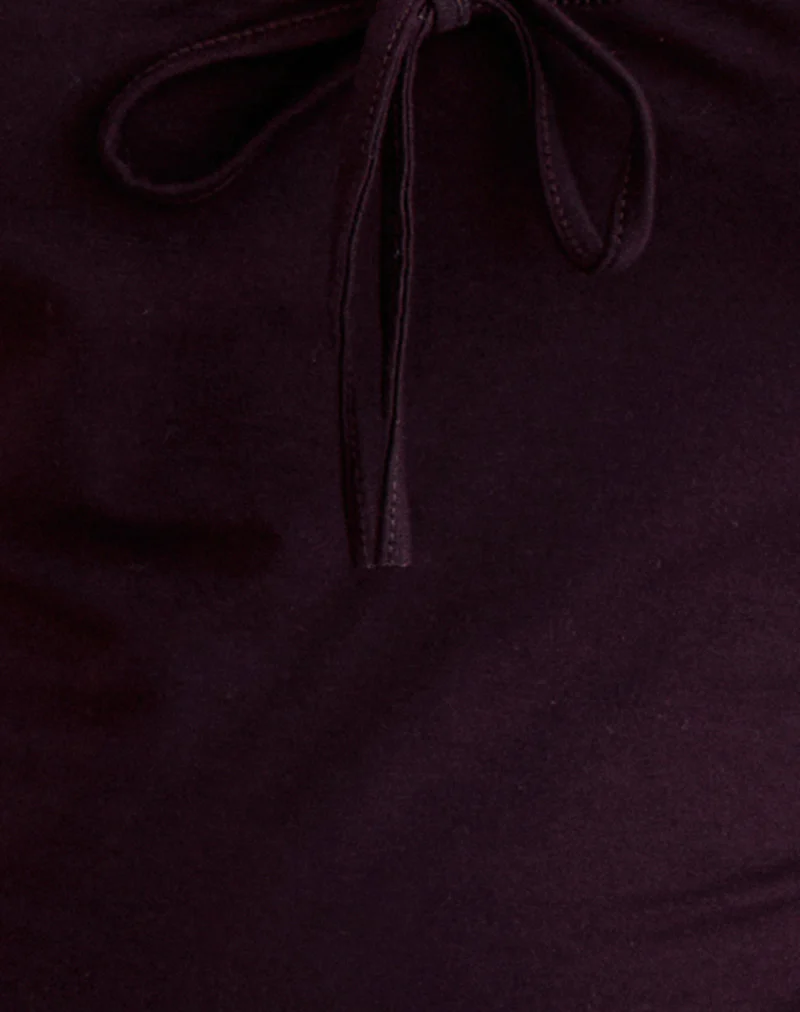 Aye Plunge Long Sleeve Top with Ruched Neck in Redwood