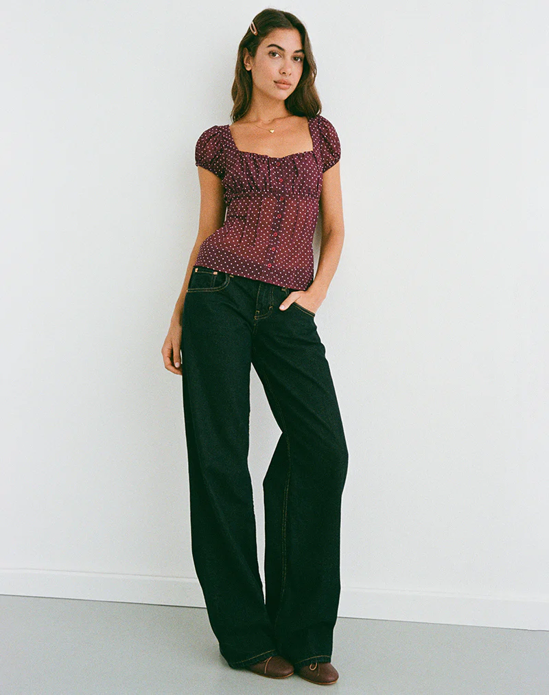 Rolina Blouse in Chiffon Mini Polka Burgundy