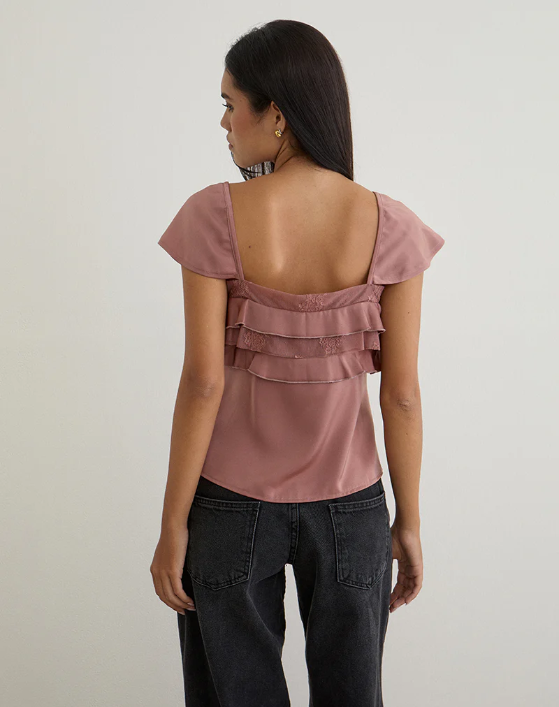 Venaro Double Layer Top in Satin Dusty Pink