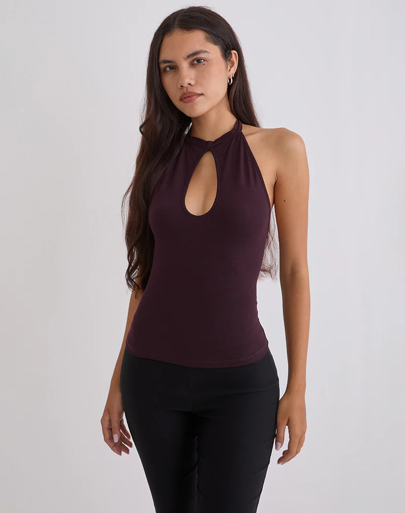 Gretita High Neck Top in Jersey Redwood