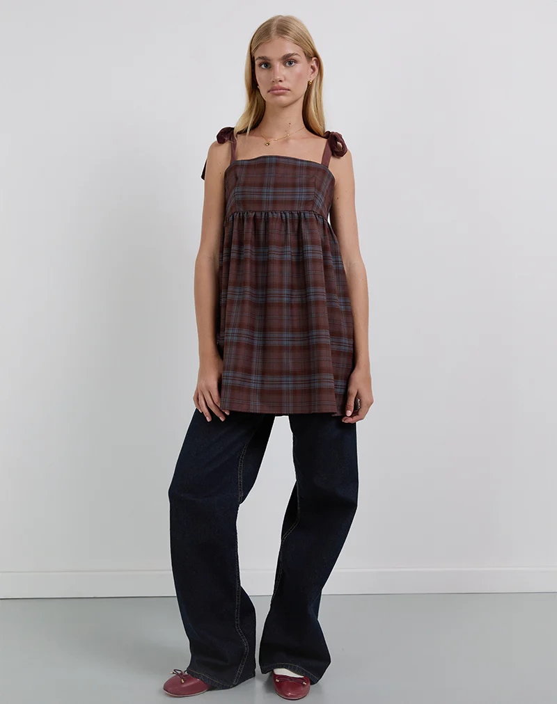 Mikayla Mini Dress in Burgundy and Blue Check