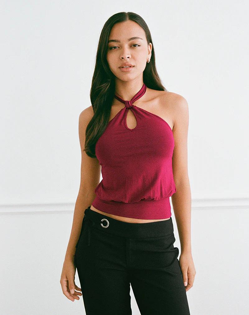Giunea Knot Halter Top in Burgundy