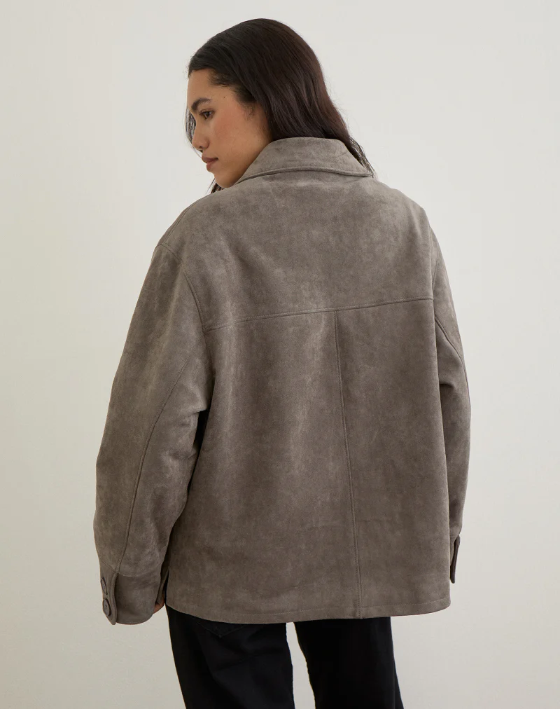 Orson Jacket in Faux Suede Olive Grey