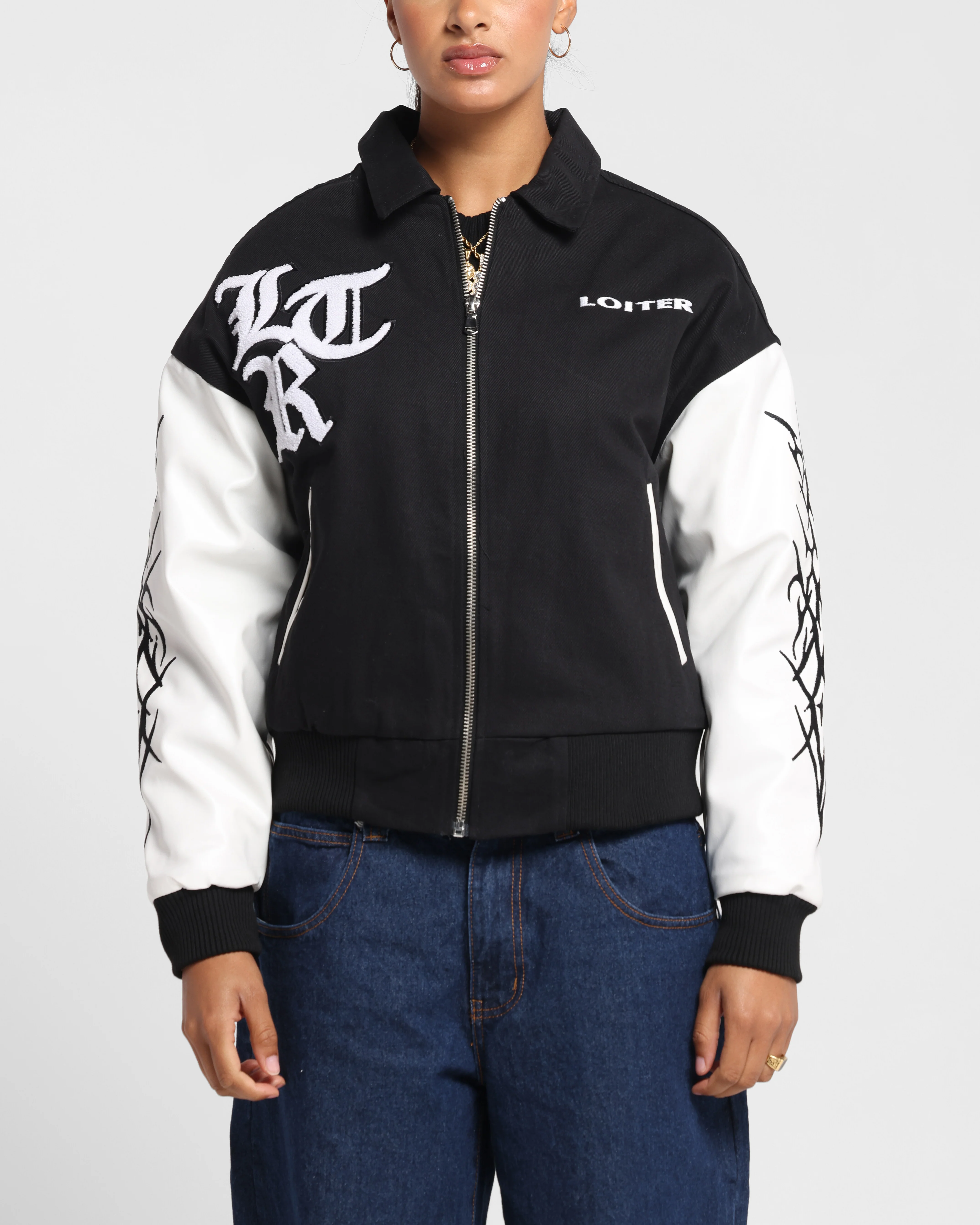 Loiter Cyber Varsity Jacket Black/White