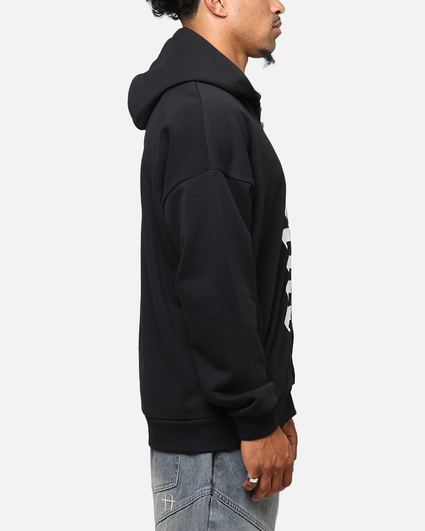 Saint Morta Gothic Distressed Zip Hoodie Black