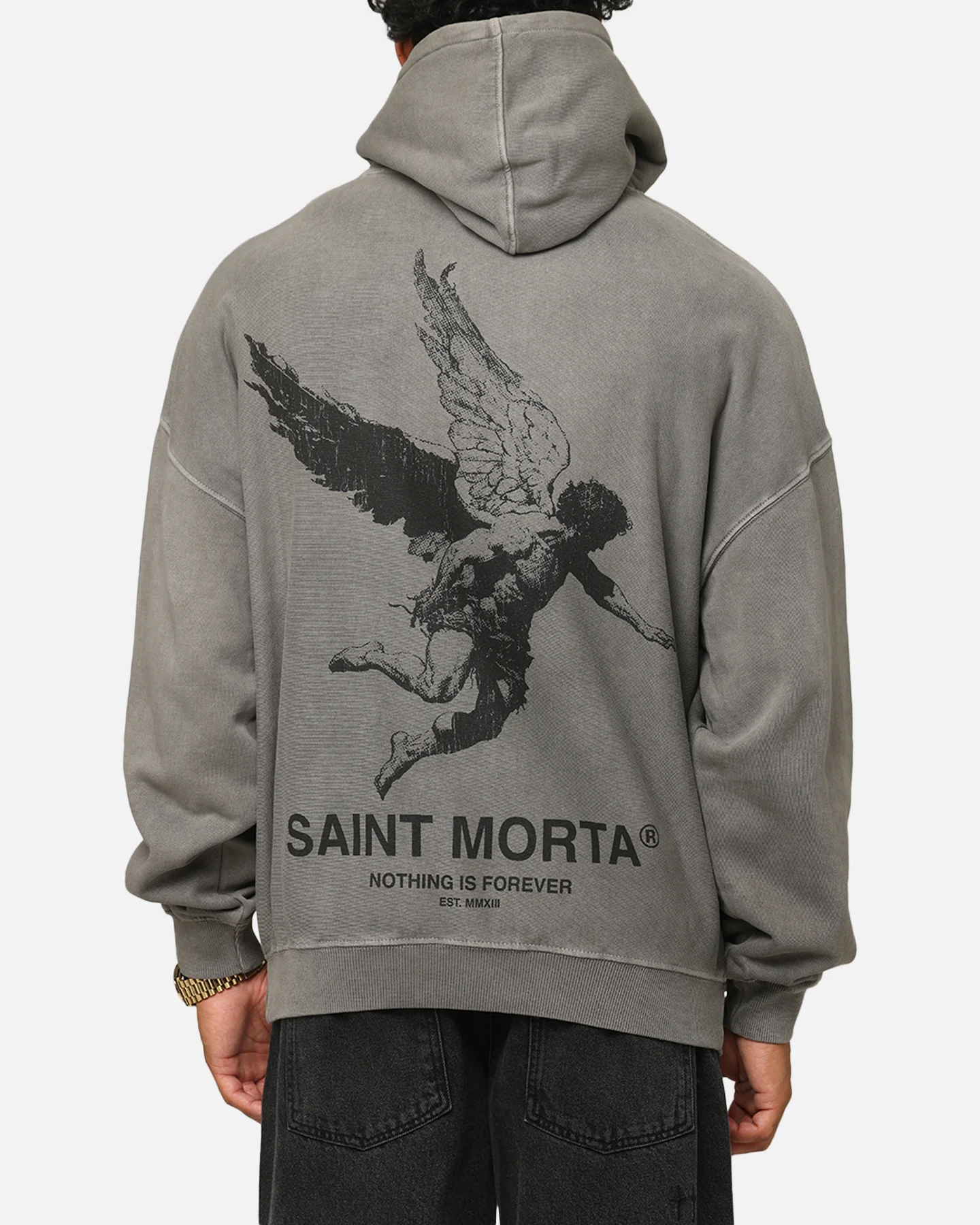 Saint Morta Nothing Is Forever Boxy Hoodie Washed Charcoal