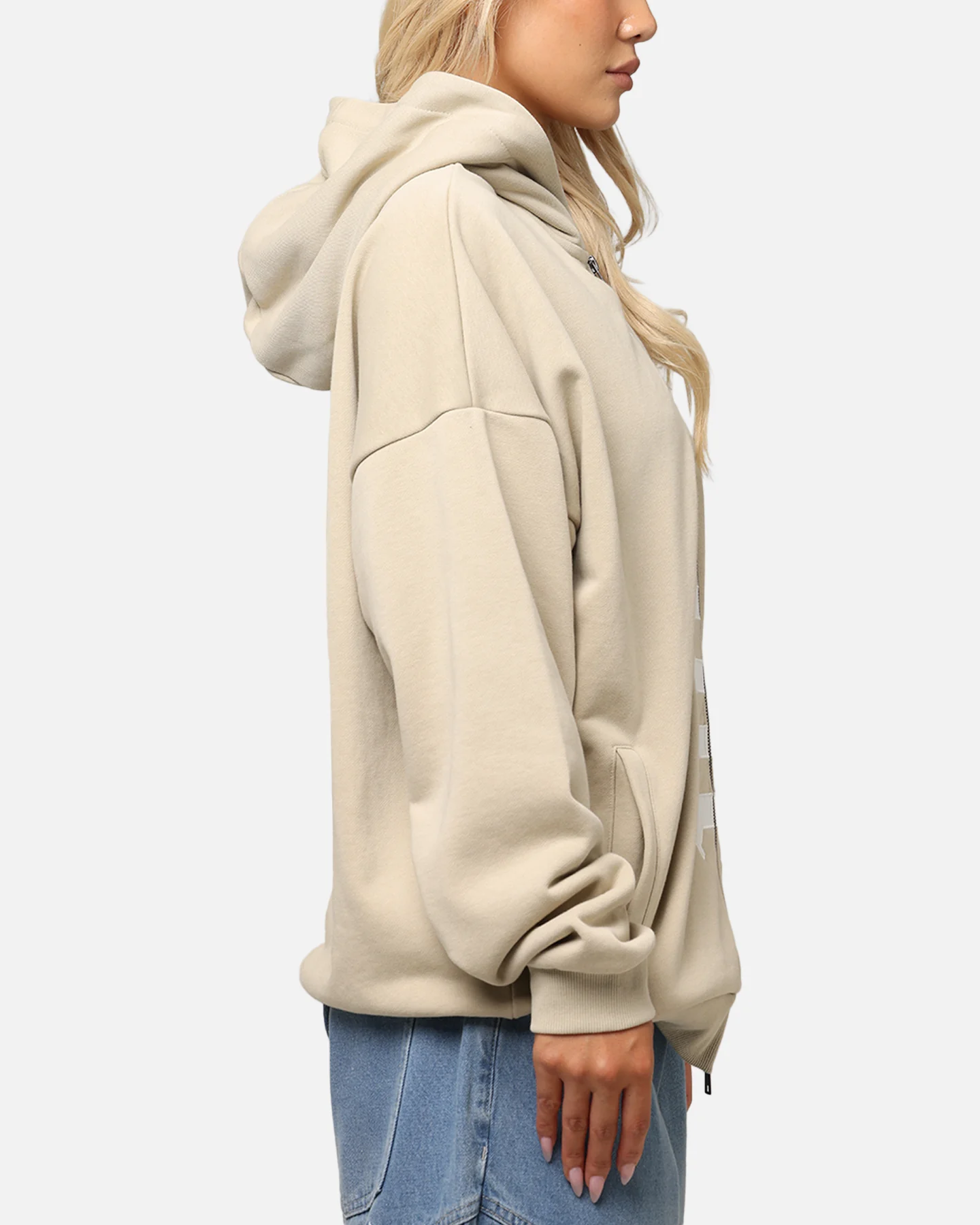 Saint Morta Gothic Distressed Zip Hoodie Stone