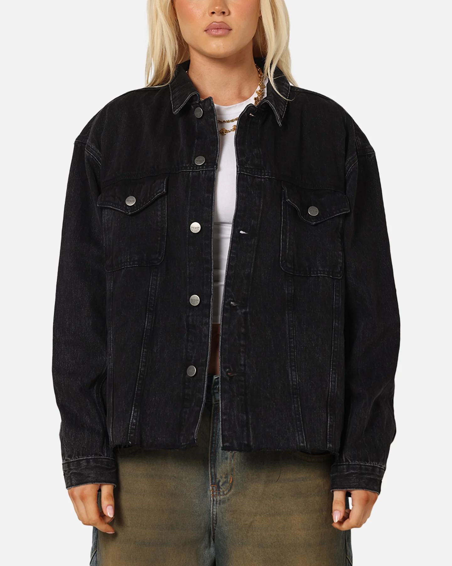 Saint Morta Daggers Cutoff Denim Jacket Vintage Black