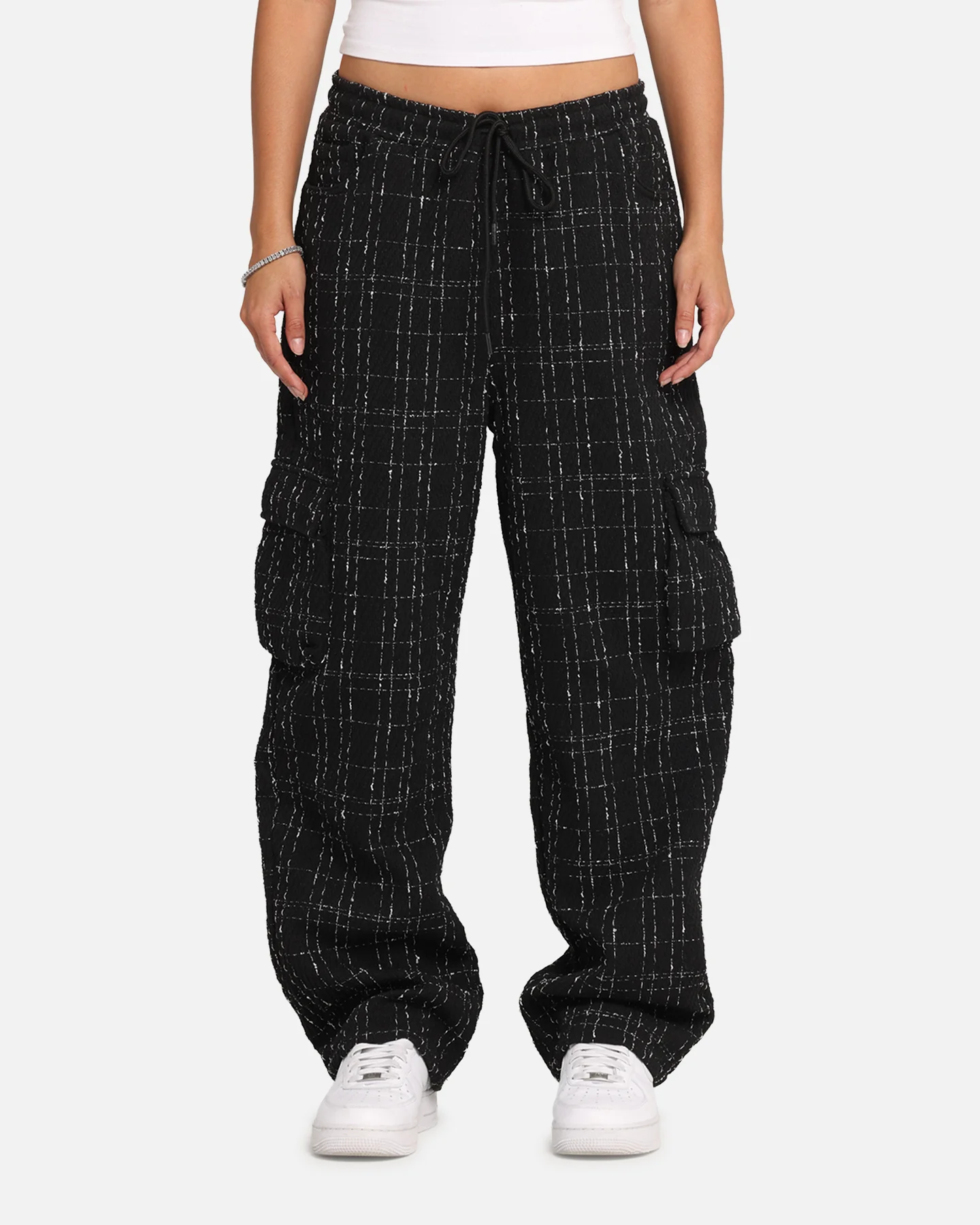 XXIII Boucle Tweed Cargo Pants Black