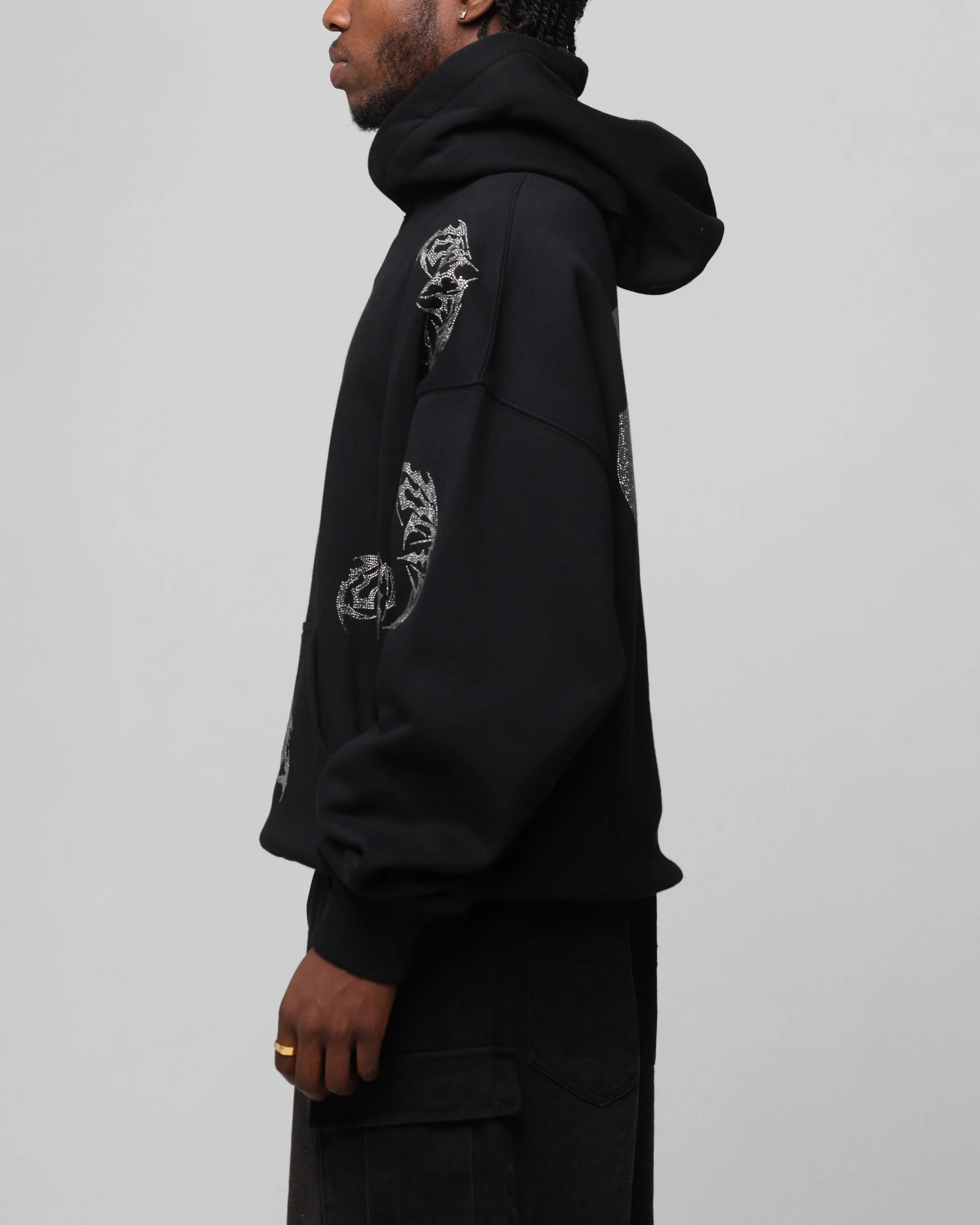 Loiter Metal Rhinestone Hoodie Black